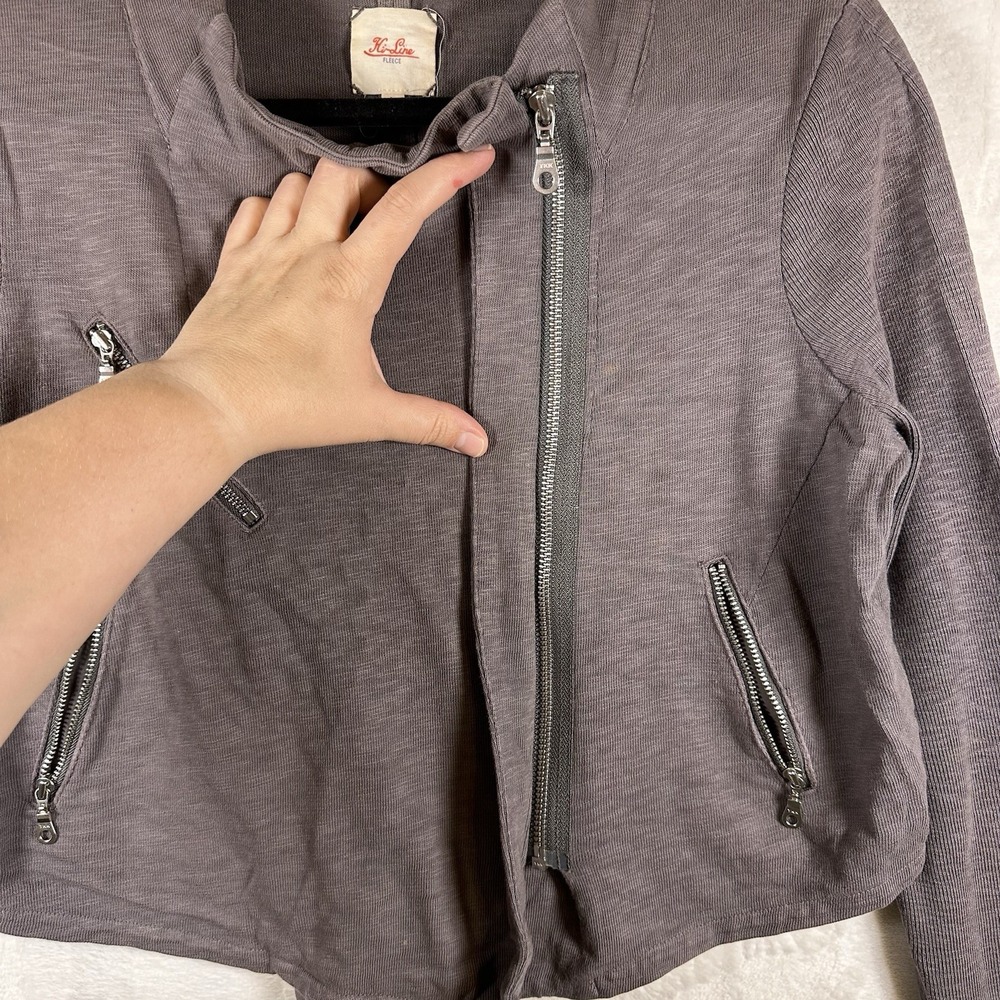 Madewell Hi-Line Moto Jacket Women's L Gray Crop 100% Cotton - Picture 5 of 11
